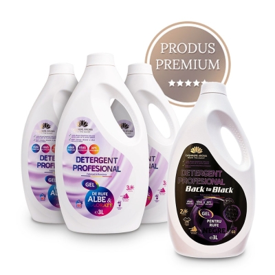 Pachet promo detergenți profesionali pentru rufe albe & colorate 3 x 3L + CADOU detergent rufe negre 3L